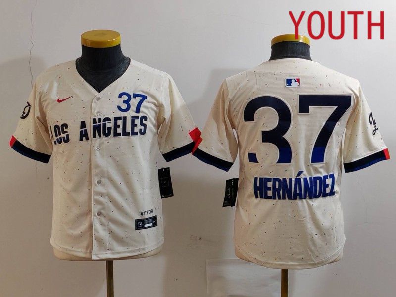 Youth Los Angeles Dodgers #37 Hernandez Cream Fashion Nike 2024 MLB Jersey style 726->youth mlb jersey->Youth Jersey